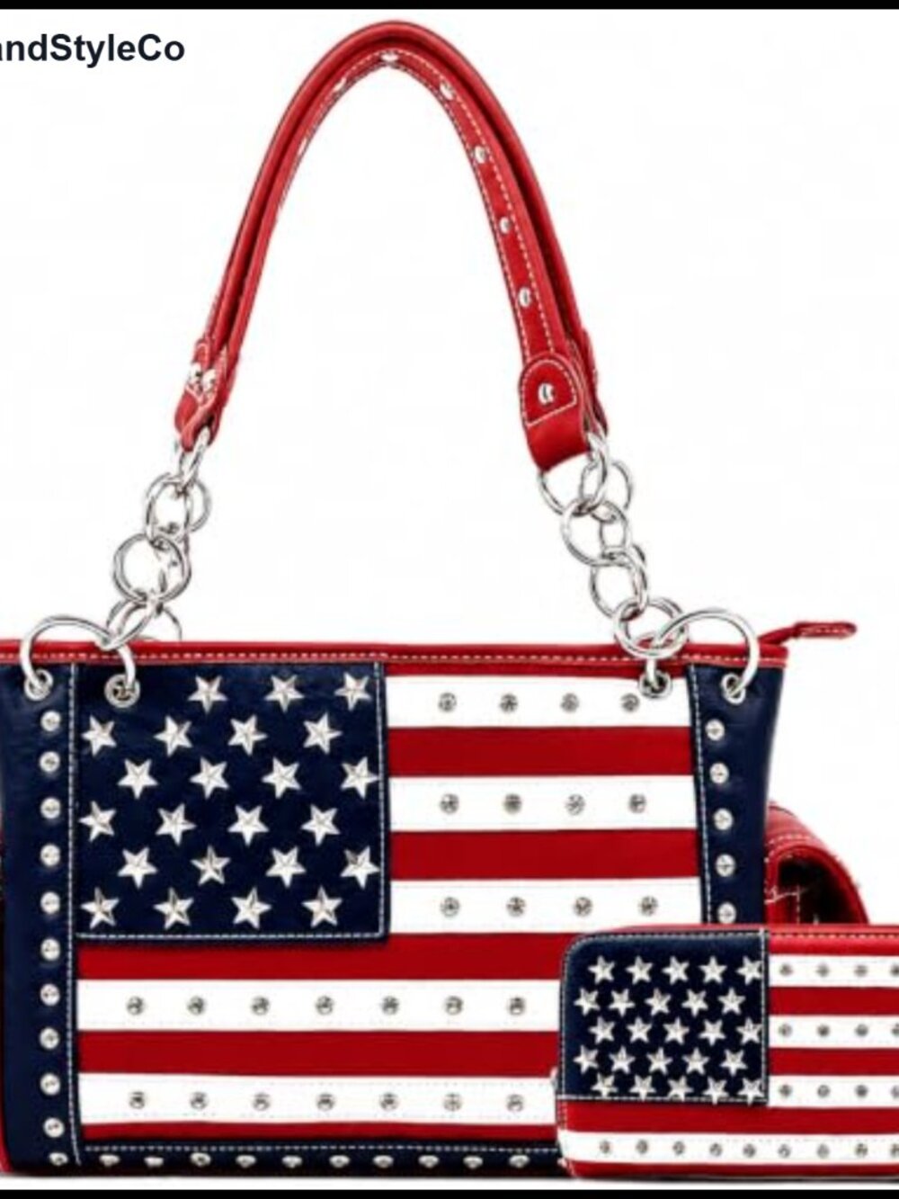 Western Patriotic American Flag Purse and Wallet Set Shoulder Handbag